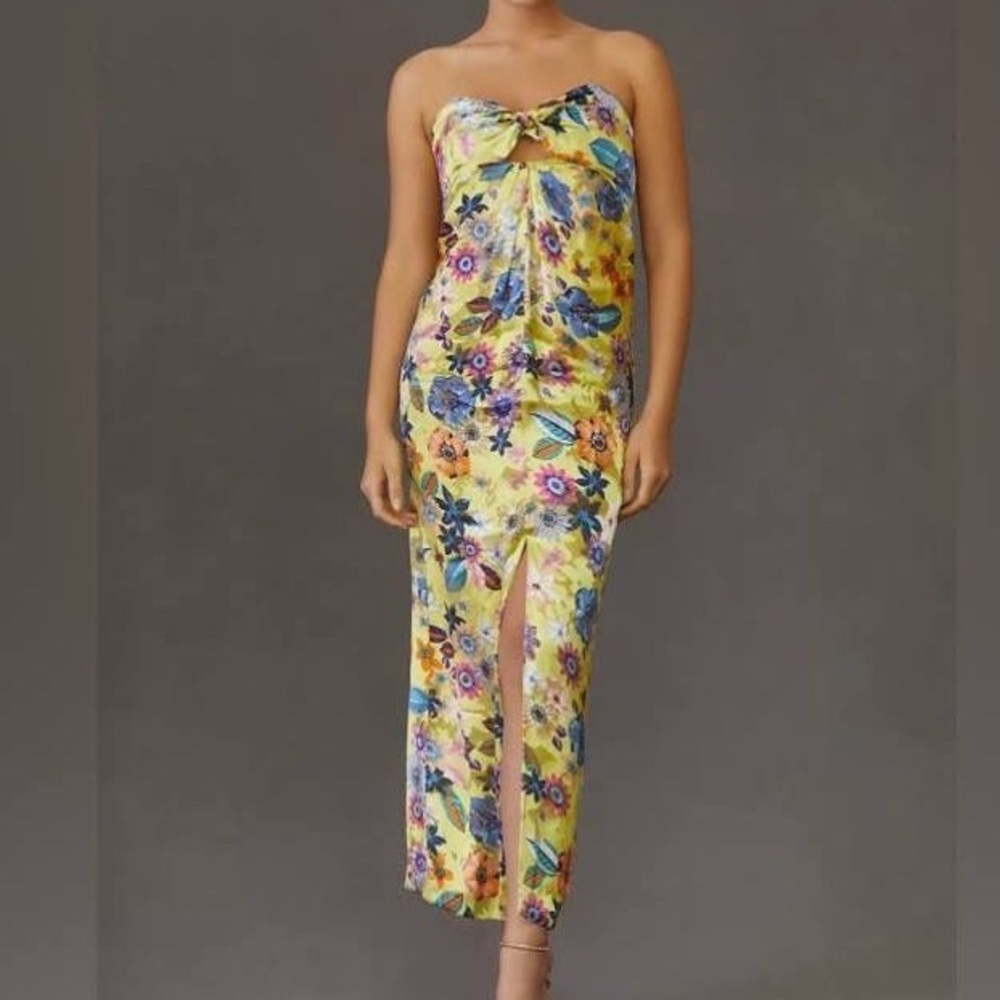 Anthropologie yellow silk twist front dress!! XL NWT